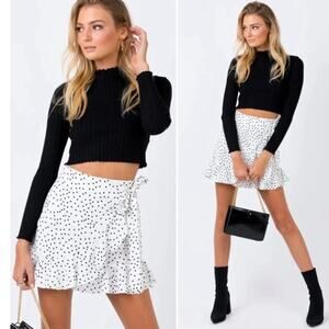 Princess Polly Polka Dot Ruffle Fluted White/Black Mini Skirt